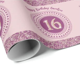 Papier Cadeau Chic Sweet 16 Anniversaire Rose Parties scintillan