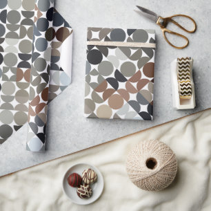 Papier Cadeau Chic Taupe Beige Gris Tan Brown Cercles Motif