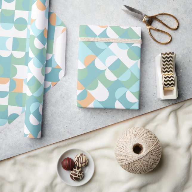 Papier Cadeau Chic Turquoise bleu vert cercles Art Motif (Artisanat)