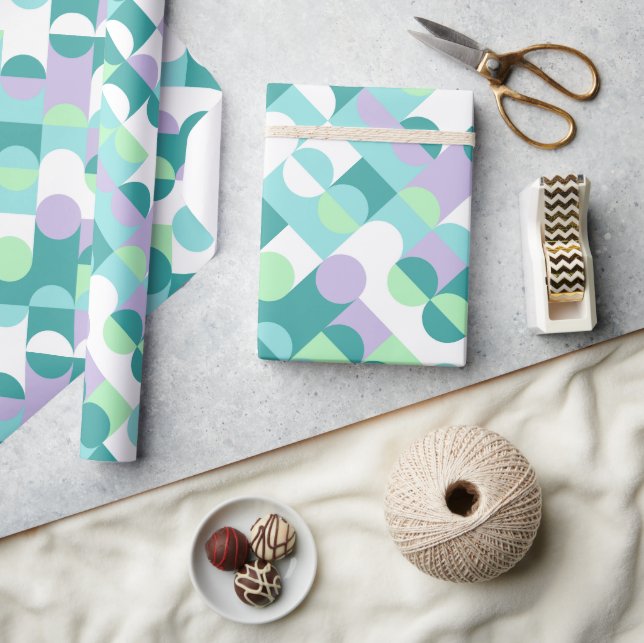 Papier Cadeau Chic Turquoise Blue Mint Green Circles Motif d'art (Artisanat)