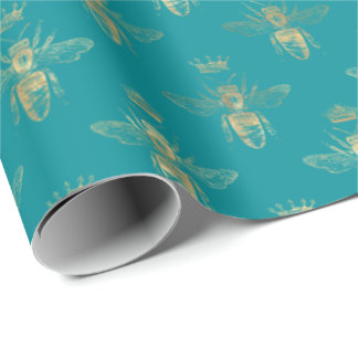 Papier Cadeau Chic Turquoise Gold Queen Bee Motif