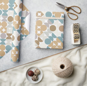 Papier Cadeau Chic Turquoise Taupe Tan Cercles Beige Motif