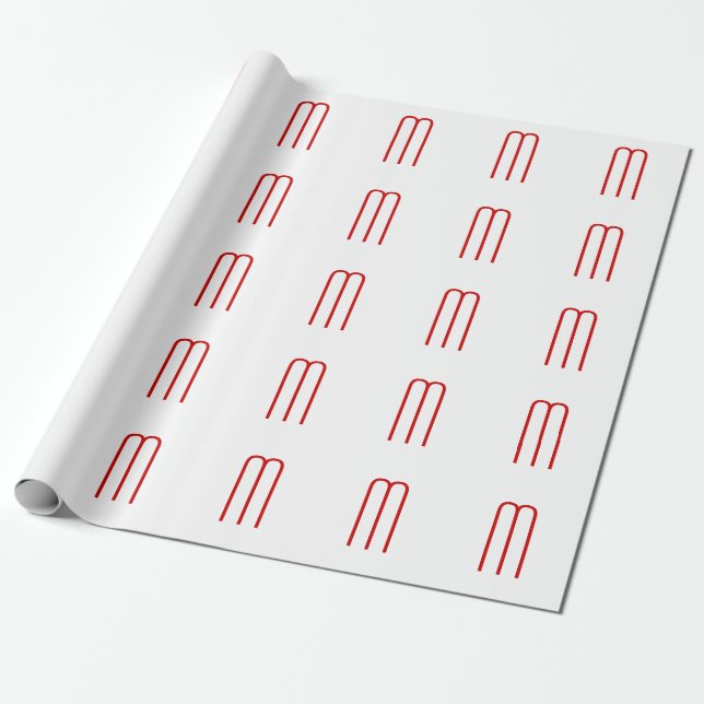 Papier Cadeau Chic Unique Monogramme Rouge Blanc Plaine Simple (Déroulé)