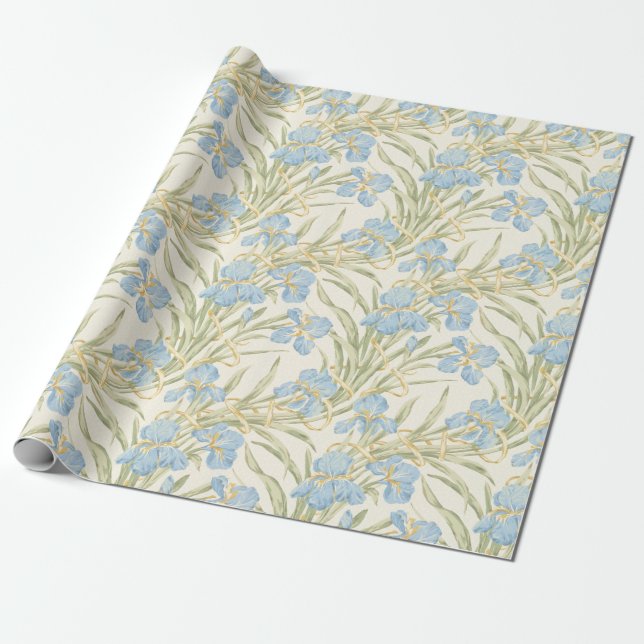 Papier Cadeau Chic Vintage Blue Iris (Déroulé)