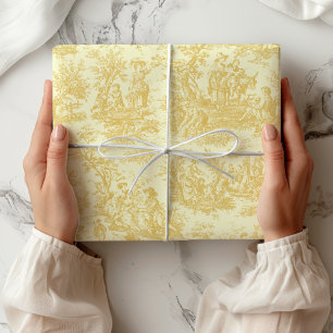 Papier Cadeau Chic Vintage Jaune Toile de Jouy