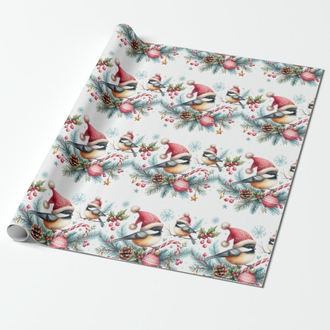 Papier Cadeau Chickadee de Noël (Déroulé)