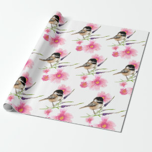 Papier Cadeau Chickadee doux Noir Capped Aquarelle Art