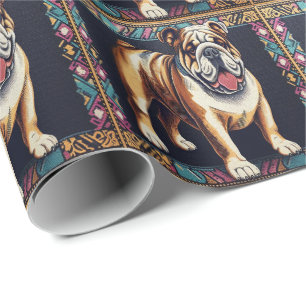 Papier Cadeau Chien à bulles réaliste et élégant avec cadre colo