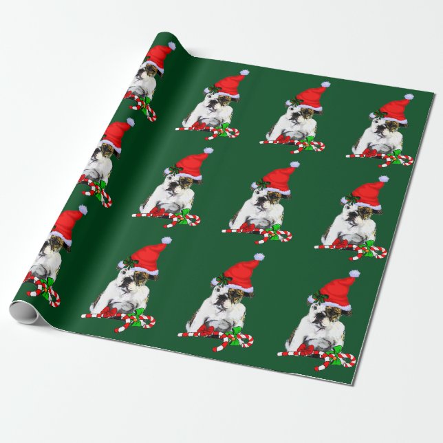Papier Cadeau Chien à dos d'enfant à Noël à Santa Hat (Déroulé)