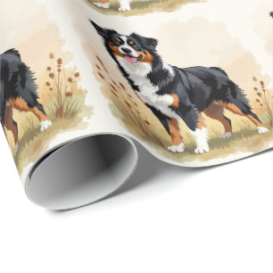 Papier Cadeau Chien Australien Berger Australien Tricolore Noir