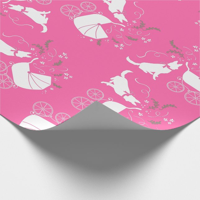 Papier Cadeau Chien berger allemand Baby shower fille rose (Coin)