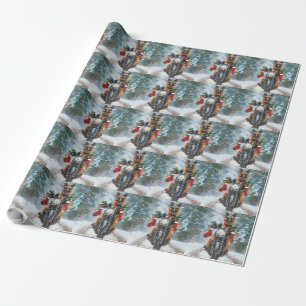 Papier Cadeau Chien berger allemand équitation moto Noël