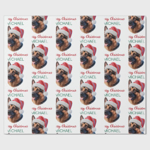 Papier Cadeau Chien berger allemand personnalisé avec un chapeau