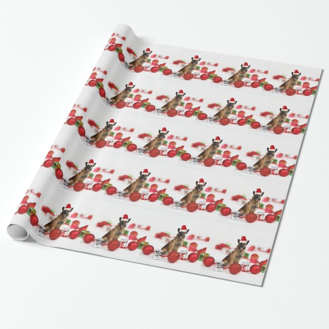 Papier Cadeau Chien berger allemand w Cadeaux de Noël Santa Hat (Déroulé)