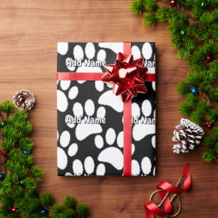 Papier Cadeau Chien blanc Empreinte de patte Nom personnalisé No