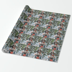 Papier Cadeau Chien Bluetick Coonhound à moto Noël