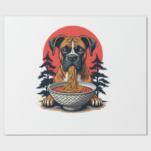 Papier Cadeau Chien Boxer Vintage Mangeant Ramen Coucher de Sole