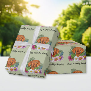 Papier Cadeau Chien Braque Hongrois Fleurs d'Été Joyeux Annivers