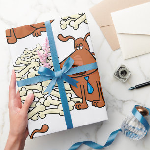 Papier Cadeau Chien Brown avec Pile d'os Joli animal
