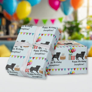 Papier Cadeau Chien Carlin Noir Dessin Animé Nettoie Anniversair