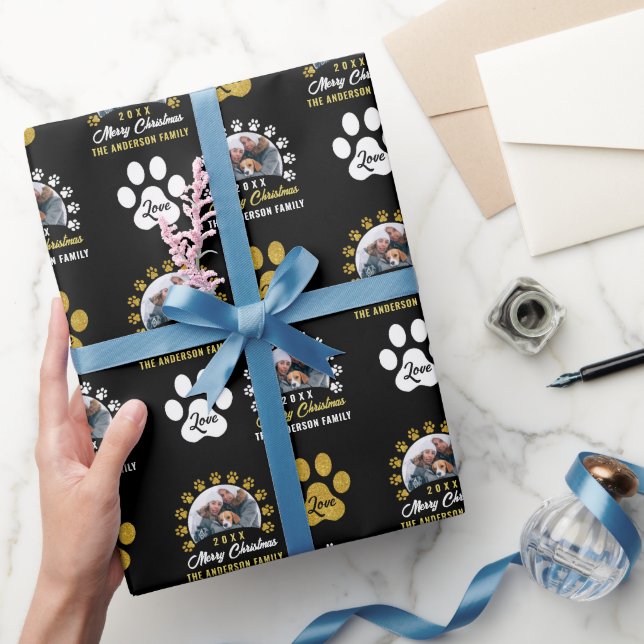 Papier Cadeau Chien Chien Chien Paks Black Gold Noël Photo (Cadeaux)