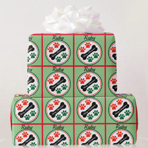 Papier Cadeau Chien Christmas Paws Ajouter un nom Papier d'envel