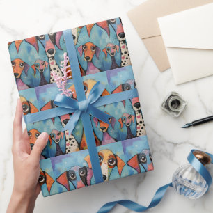 Papier Cadeau Chien Coloré Art Abstrait de Style Cartoon