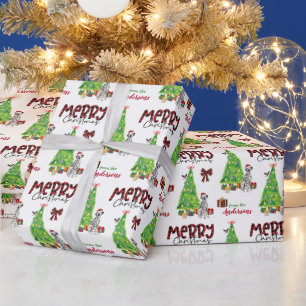Papier Cadeau Chien dalmate, oiseau et arbre de Noël