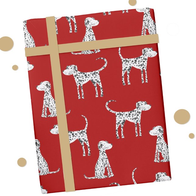 Papier Cadeau Chien dalmate rouge (Fun Dalmatian dog red gift wrapping paper roll)