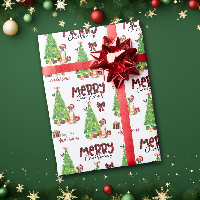 Papier Cadeau Chien de boxe, oiseaux et sapin de Noël (Créateur téléchargé)