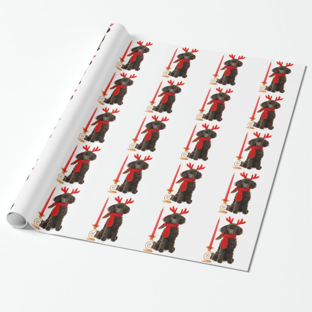 Papier Cadeau Chien de caniche noir de jouet de Noël habillé (Déroulé)