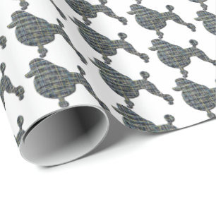 Papier Cadeau Chien de caniche Silhouette Jaune & Grille Bleue B