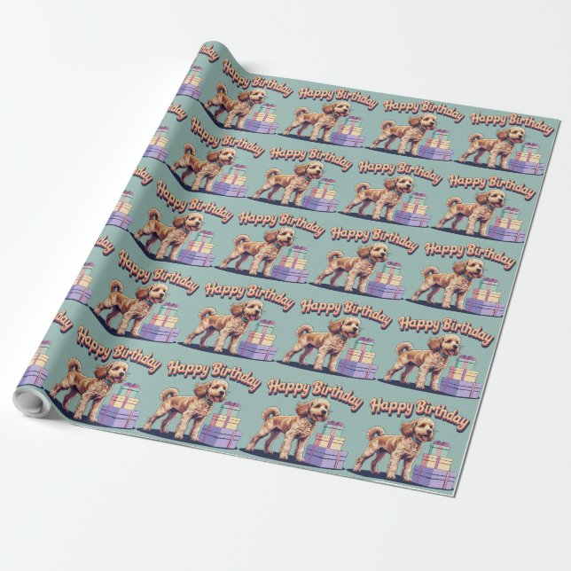 Papier Cadeau Chien de Cockapo coloré (Déroulé)