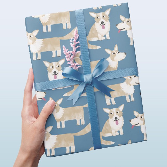 Papier Cadeau Chien de Corgi (Cute Corgi dog teal green gift wrap paper roll)