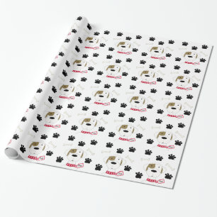 Papier Cadeau Chien de dessin animé avec empreintes de pattes