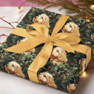 Papier Cadeau Chien de Goldendoodle pin de Noël