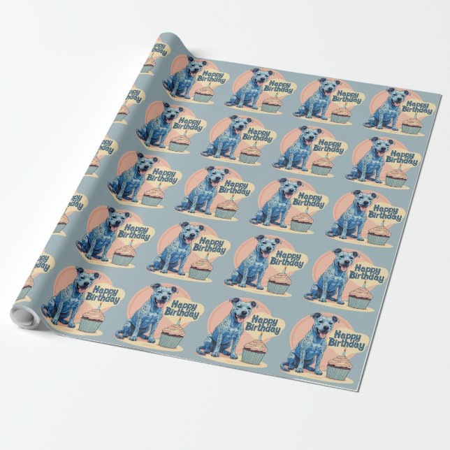 Papier Cadeau Chien de Heeler Bleu coloré (Déroulé)