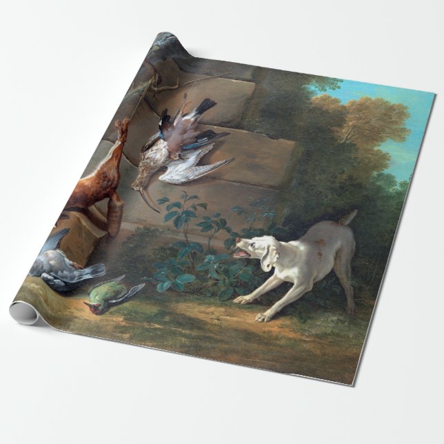 Papier Cadeau Chien de Jean-Baptiste Oudry gardant le jeu mort (Déroulé)