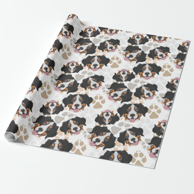 Papier Cadeau Chien de montagne de Bernese de motif de pattes de (Déroulé)