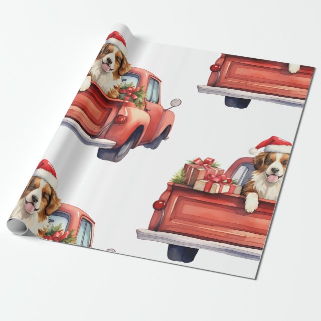 Papier Cadeau Chien de Noël avec papier d'enveloppement cadeaux (Déroulé)