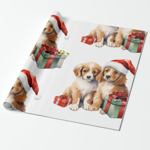 Papier Cadeau Chien de Noël avec papier d'enveloppement cadeaux