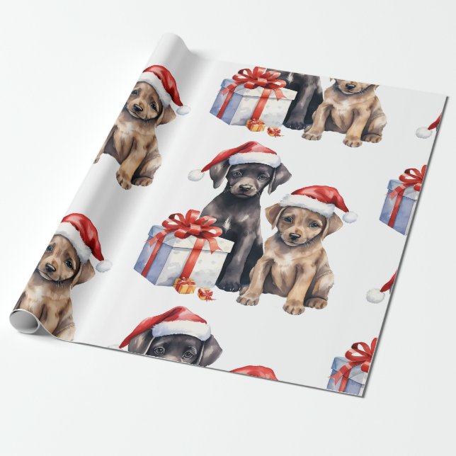 Papier Cadeau Chien de Noël avec papier d'enveloppement cadeaux (Déroulé)