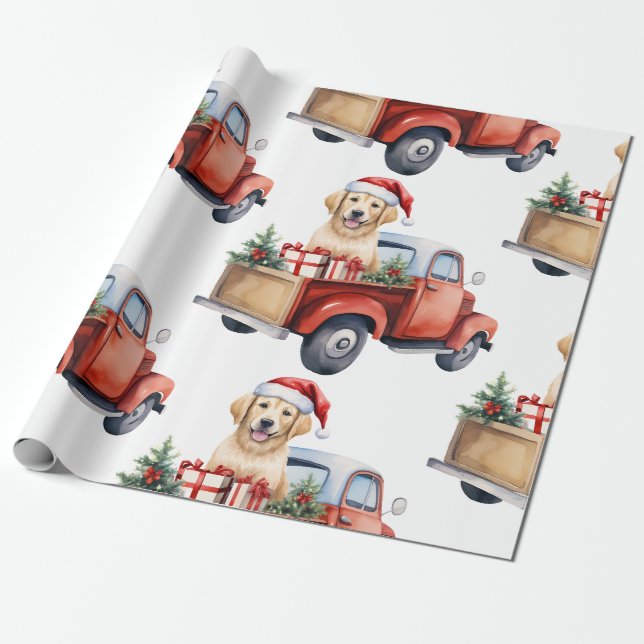 Papier Cadeau Chien de Noël avec papier d'enveloppement cadeaux (Déroulé)