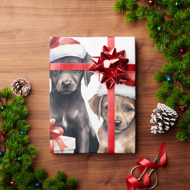 Papier Cadeau Chien de Noël avec papier d'enveloppement cadeaux (Cadeau de vacances)