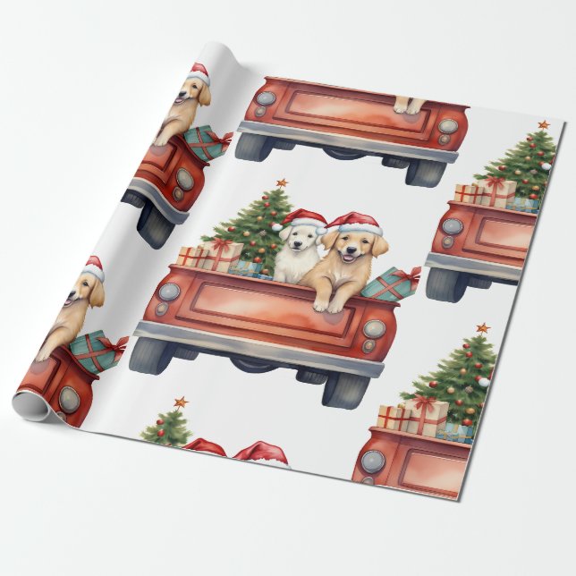 Papier Cadeau Chien de Noël avec papier d'enveloppement cadeaux (Déroulé)