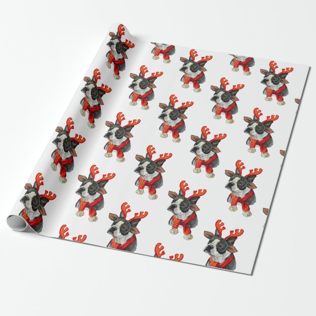 Papier Cadeau Chien de Noël Boston (Déroulé)