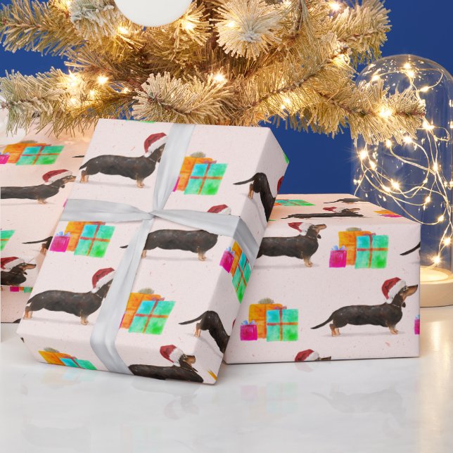 Papier Cadeau Chien de Noël de Noël Dachshund Joyeux brillant (Vacances)