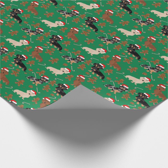 Papier Cadeau Chien de Noël de pain d'épices de Dachshund (Coin)