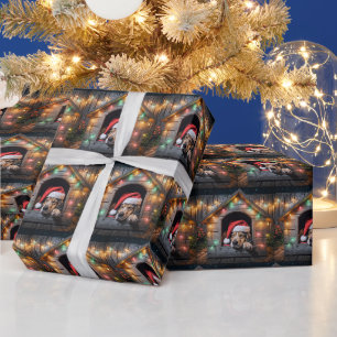 Papier Cadeau Chien de Noël Père Noël Hound dans la niche