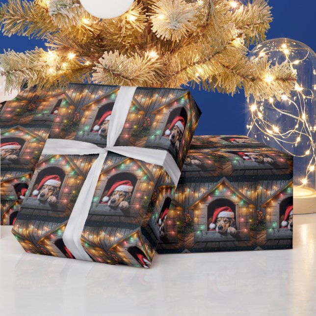 Papier Cadeau Chien de Noël Père Noël Hound dans la niche (Vacances)